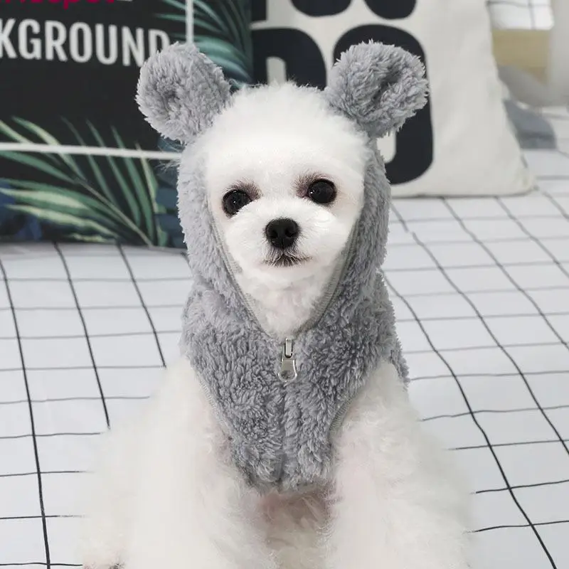 Kawaii Кошка Собака Одежда для домашних животных костюмы Чихуахуа Йорки бомеи собака Модный милый медведь уха Пальто Куртка - Цвет: Серый