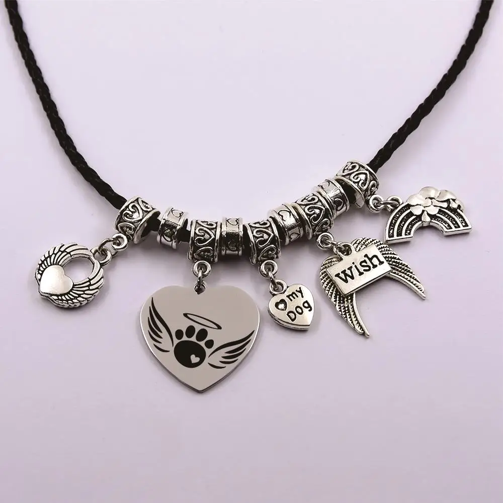 Кожаная цепочка с принтом ангельские крылья на небесах|Ожерелья подвеской| |