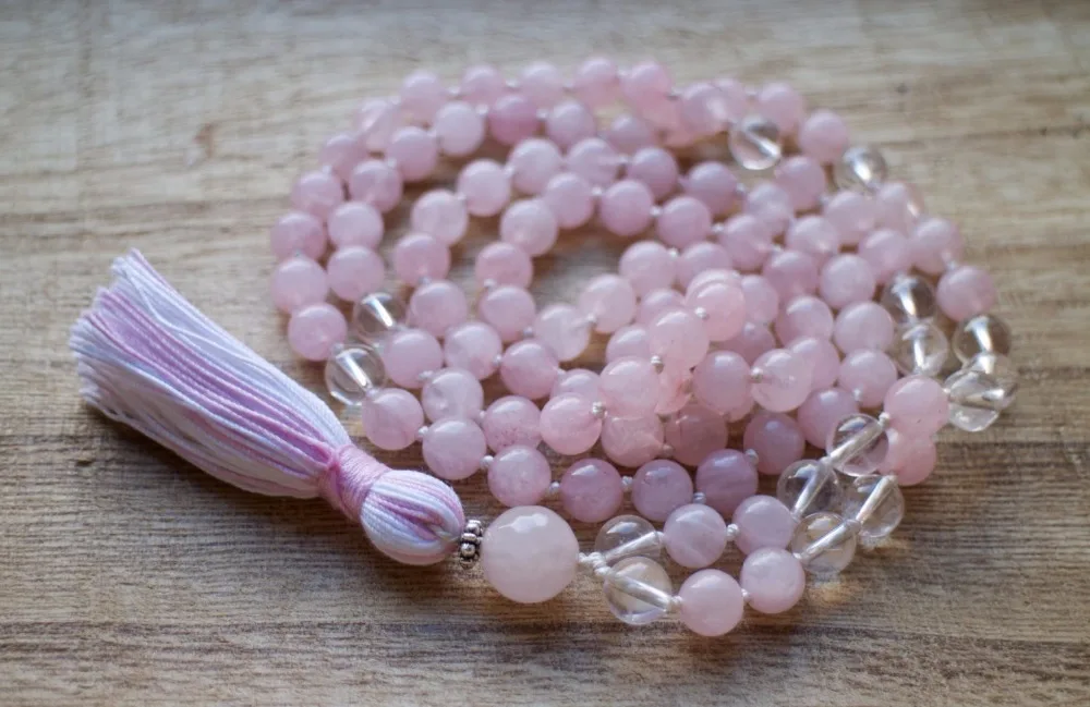 В продаже ручной работы RoseQuartz бусы мала 108 Мала ожерелье с кисточками молитва медитация ожерелье духовные ювелирные изделия