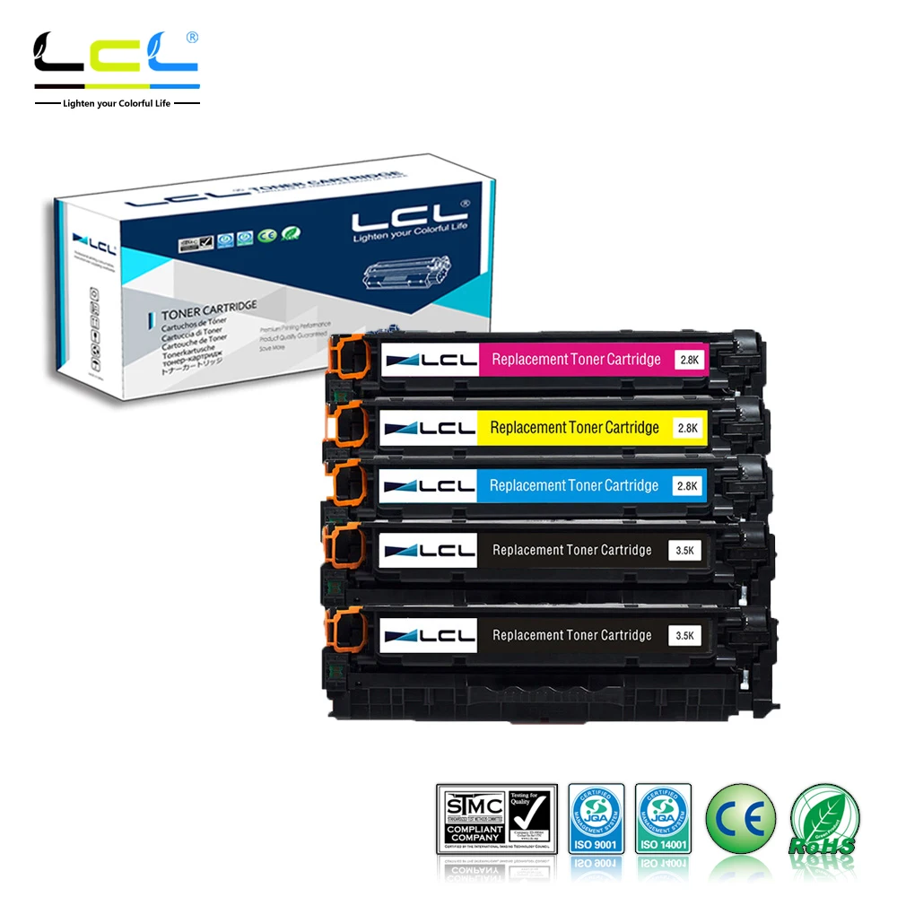 LCL 304A CC530A CC531A CC532A CC533A (5-Pack) Laser Toner Cartridge Compatible for HP Color LaserJet CP2020/CP2025/CM2320