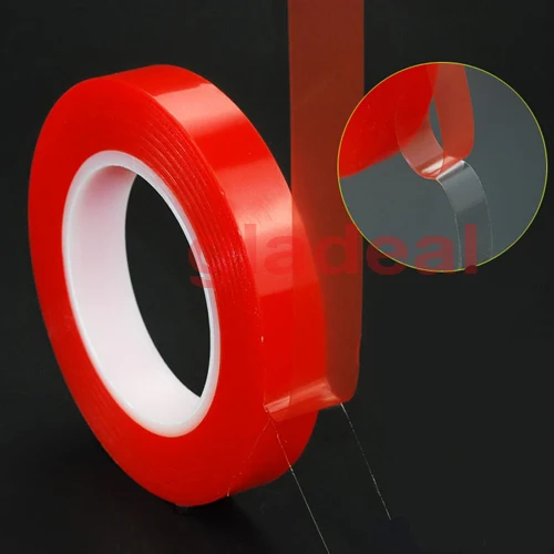Прочная акриловая клейкая лента ПЭТ 6/8/10 мм * 25 м красная пленка прозрачная