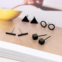 new arrival round square triangle shaped gold black color alloy stud earring for women ear jewelry 4 pairsset