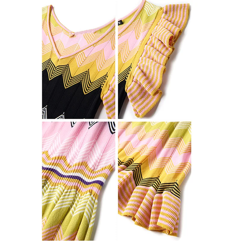 2019 Summer Fashion Dress Women Colorful Stripe Bohemia Sweater Brand T-Shirt Style Slim Sexy Long Knit | Женская одежда
