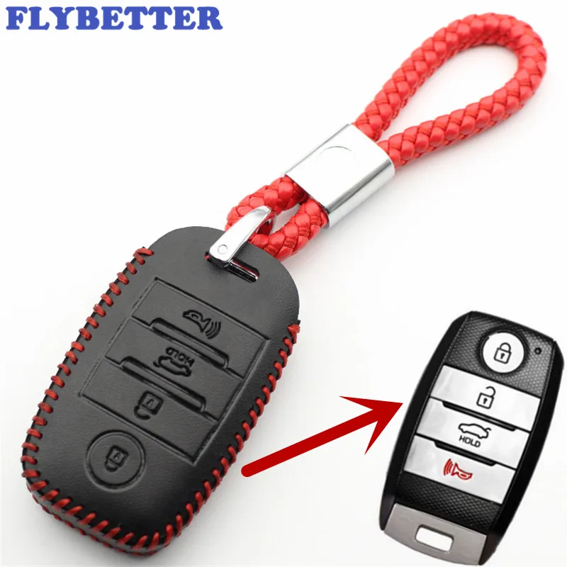 

FLYBETTER Genuine Leather 4Button Keyless Entry Smart Key Case Cover For Kia Sorento/Rio/Rio5/Optima L100