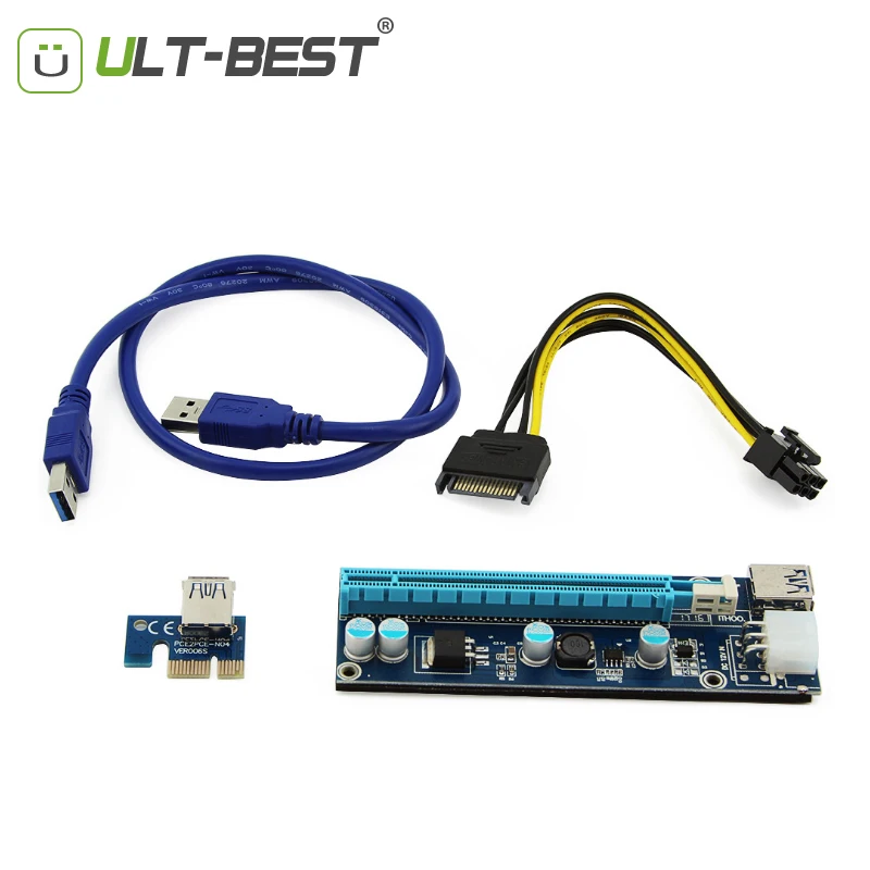 ULT Best 5 шт. PCI E Riser Express 1X к 16X переходная карта USB 3 0 SATA 6Pin кабели для BTC Bitcoin Mining Antminer