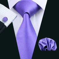 ls 416 mens tie purple solid business classic 100 silk jacquard woven tie hanky cufflink set for men formal wedding party