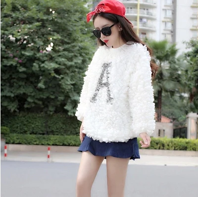 Осень / зима 2014 новый корейский волосатые мило шерсти ягнят шерсть водолазка