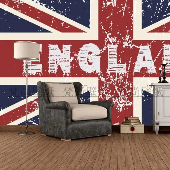 

Custom 3d mural retro rice word flag element mural Cafe KTV casual bar hotel tea house background England style wallpaper mural