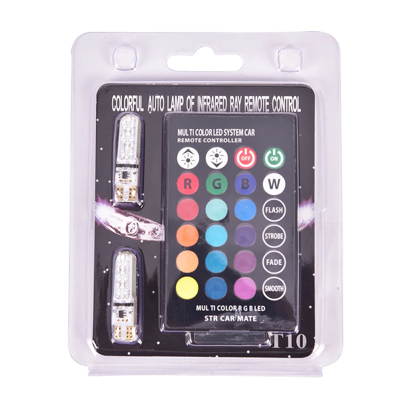 Новый 2 шт. DC 12V LED T10 5050 SMD дистанционное управление RGB Изменение цвета автомобиля