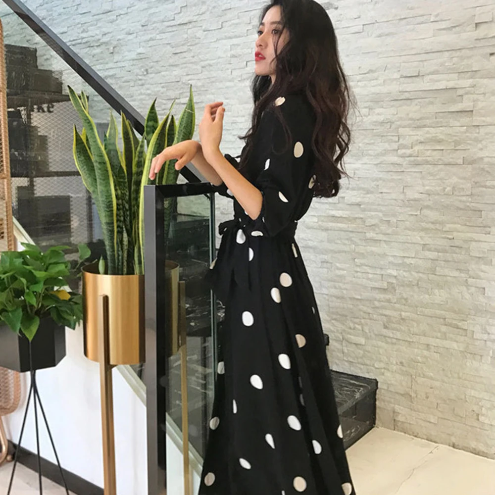 Женское платье Jocoo Jolee повседневное длинное в горошек с v образным вырезом и