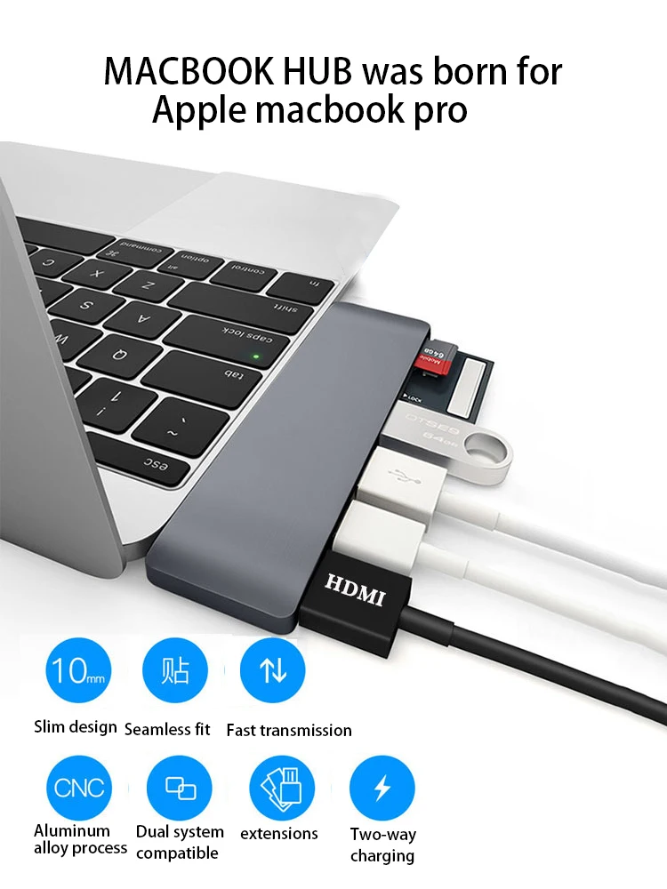 Адаптер-концентратор USB 3 0 Type-C SD TF HDMI PD 6 в 1 для Windows XP/7/8/10 Mac OS9X/10 | Электроника