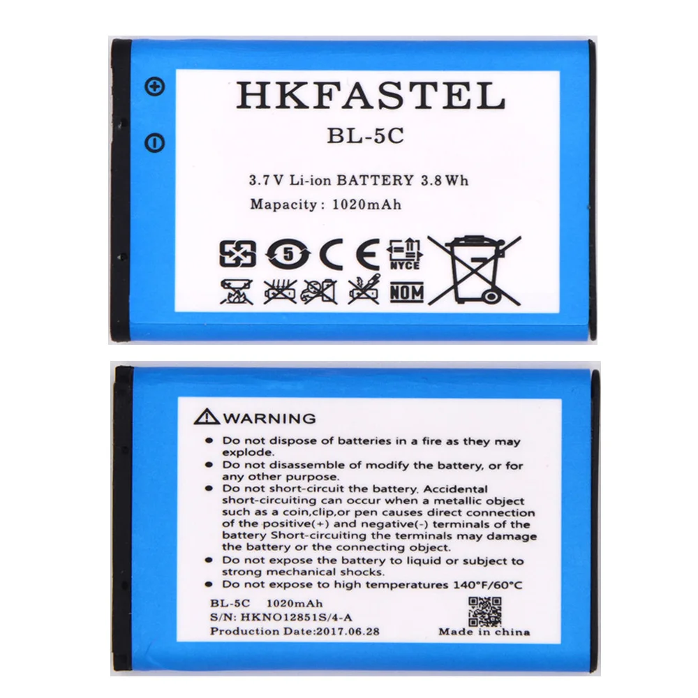 HKFASTEL BL 5C мобильного телефона Батарея для Nokia 1000 100 1010 101 6267 6270 6555 6600 6620 6630 6670 6680 6681 6682