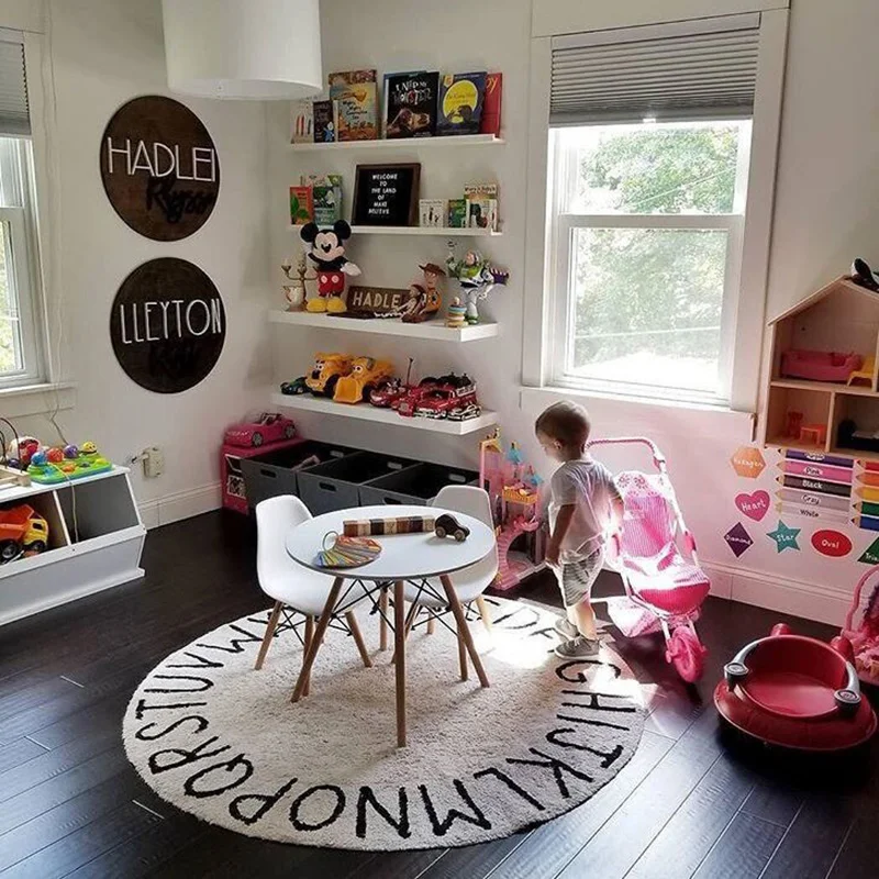 Круглый детский игровой коврик Tapete Infantil, Детский ковер, напольные коврики, хлопковые детские игровые коврики с буквами алфавита 120 см
