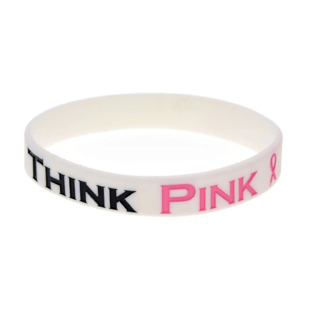 1 шт. Think Pink с лентой знание потребителей о Wristband Силикона белого цвета|Браслеты