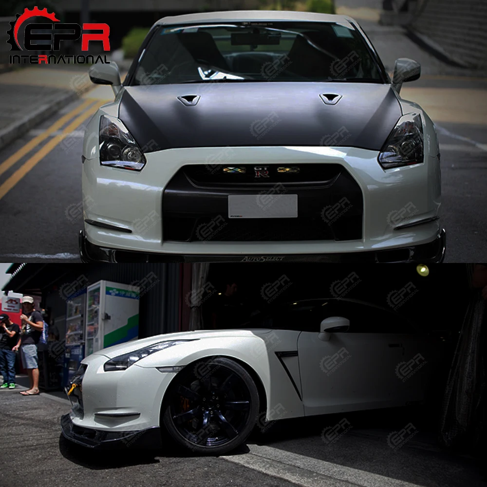 Для Nissan R35 GTR AS Style углеродное волокно передний бампер Canard Накладка для глянцевый