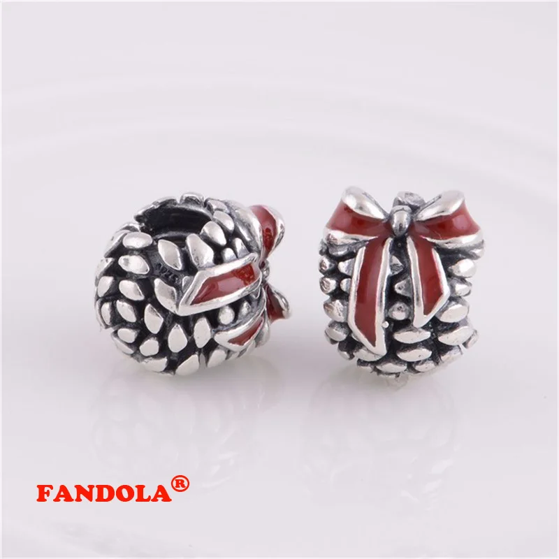 Подходит для Pandora очаровательные браслеты бусины из сосны с красной эмалью 925