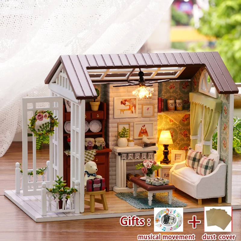 Миниатюра деревянный кукольный домик Diy Kit счастливые времена с Пылезащитный
