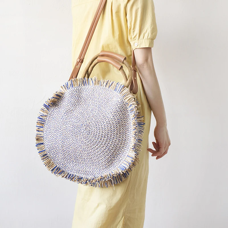 Богемные круглые соломенные сумки женские сумочки из ротанга плетеные тоут