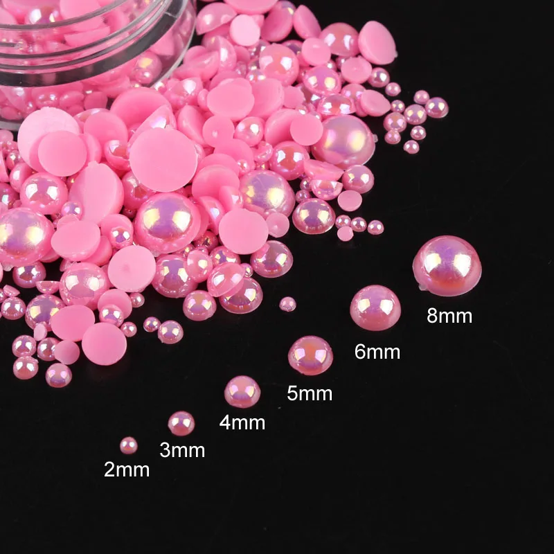Полукруглые жемчужные бусины из АБС пластика смешанный размер розовый