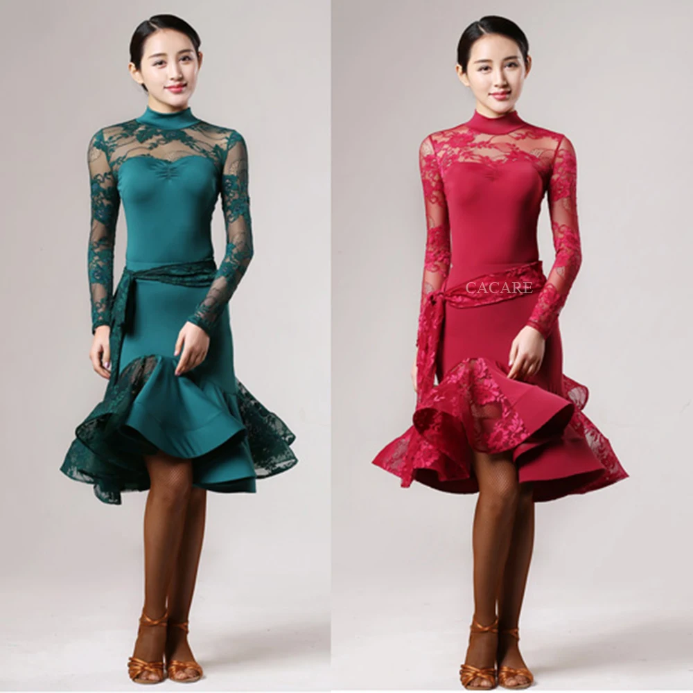 Платье для латинских танцев Женская юбка платья соревнований кружевное платье с