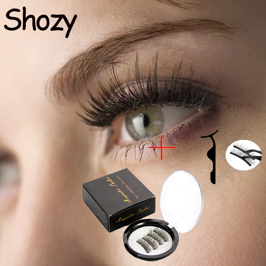 

Shozy Magnetic eyelashes with 3 magnets magnetic lashes natural false eyelashes magnet lashes with eyelashes applicator-24P-3-TZ