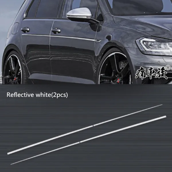 Reflective white 2 шт./лот, декоративные наклейки на талию и юбку, виниловые светоотражающие наклейки для Volkswagen Golf 7, автомобильные аксессуары - Название цвета: Reflective white