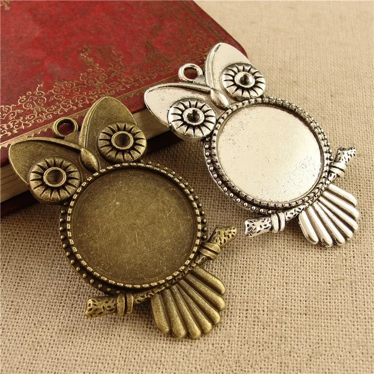

To fit 25MM round cabochon antique bronze/silver Color vintage style alloy owl pendant tray settings hm680