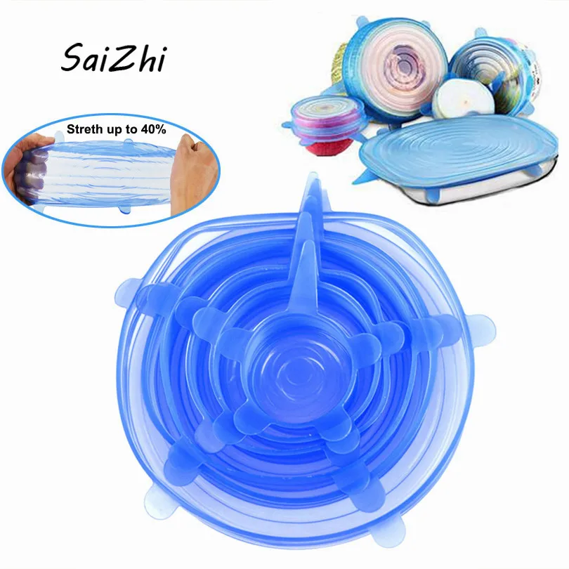 6 шт Мягкая силиконовая крышка Универсальная Силиконовая пищевая плёнка Чаша Пот