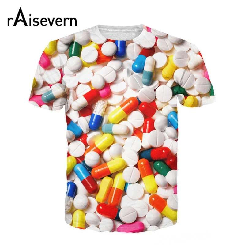 Raisevern 2019 Новый 3D футболка таблетки Полный Футболка с принтом Забавный Топ