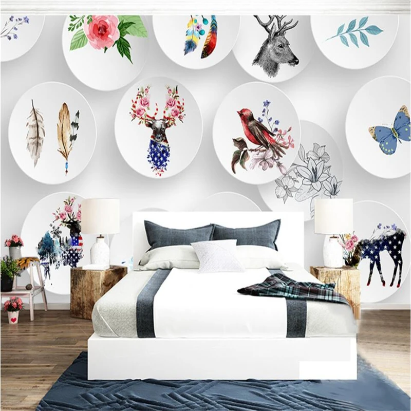 beibehang 3D Stereo Nordic Simple Elk Animals Hand-painted Interior Backdrop Custom-made Large-scale Mural Silk Wallpaper | Обустройство