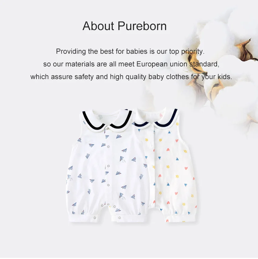 Pureborn/Летняя одежда для маленьких девочек; комбинезон для маленьких мальчиков; белые костюмы для новорожденных; хлопковый милый цельнокроеный комбинезон с самолетом; Новинка