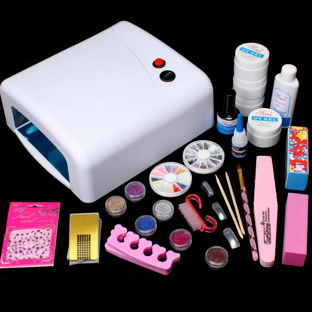 Pro 36W UV Dryer Lamp Glitter Powder French Nail Art Tips Gel Tools DIY Set #59