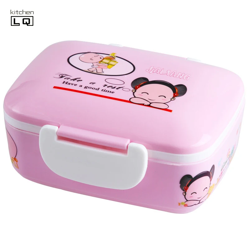 Прекрасные Цветочные Дети Посуда Набор Посуды Микроволновая Печь Бенту Lunch Box С Ложкой и Вилкой Двойные Слои