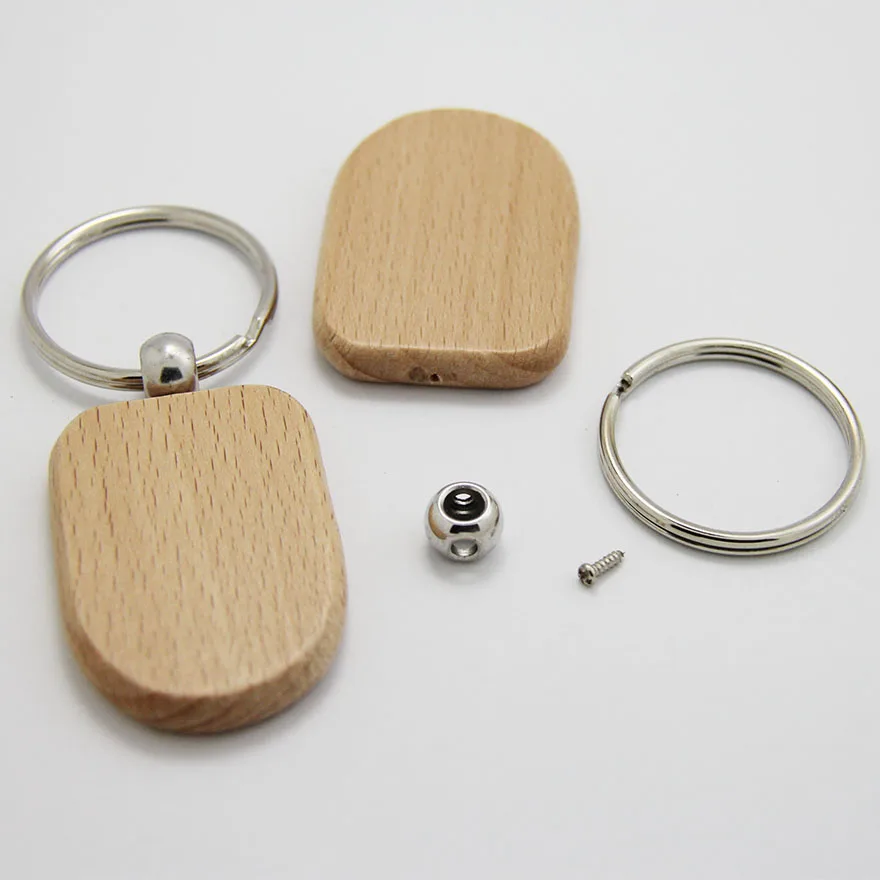 Оптовая продажа 50 шт. пустые круглые продолговатые деревянные Брелоки для ключей