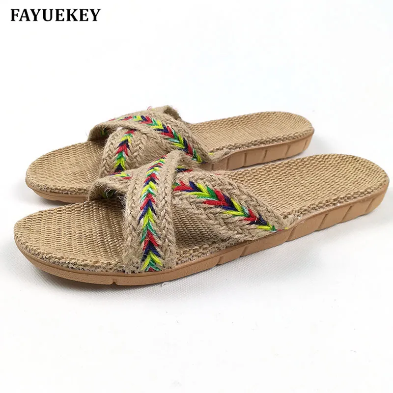 FAYUEKEY/летние домашние льняные Нескользящие дышащие тапочки Женские повседневные