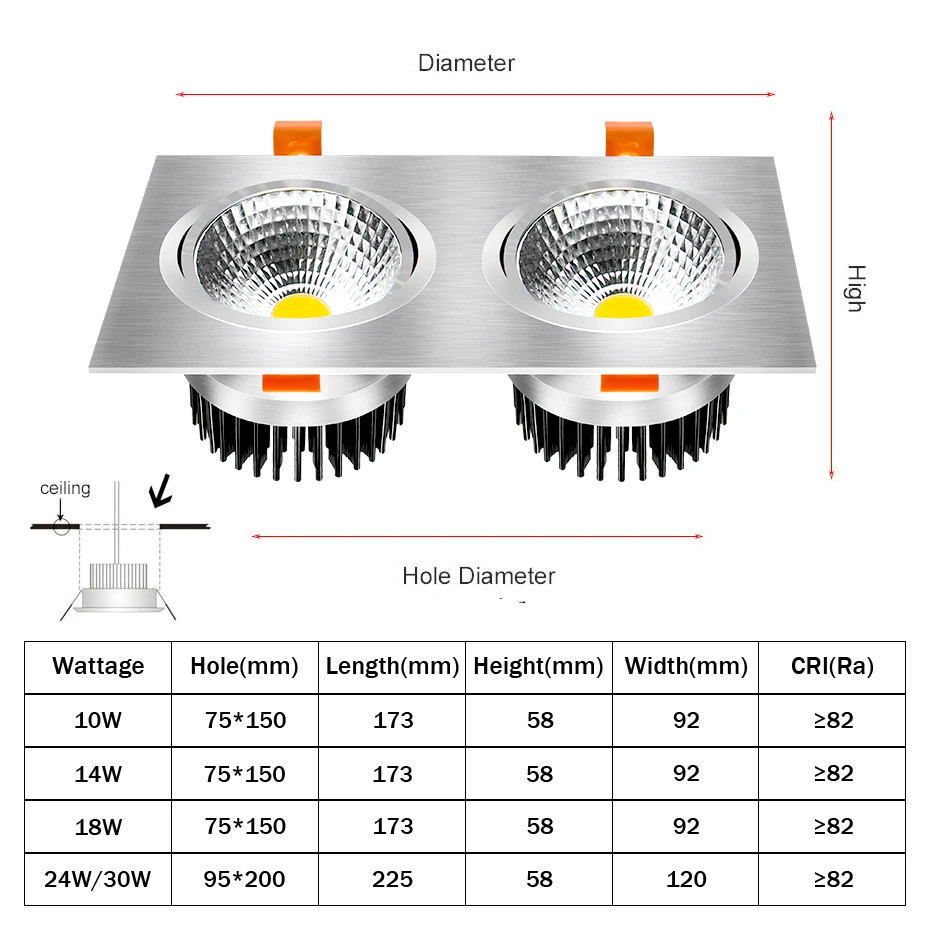 Dimmable led downlight lamp 14W 20w COB LED Spot Light Square Down light ceiling recessed Lighting Fixtures AC85-265V | Освещение