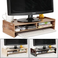 wooden monitor laptop stand holder riser computer desk organizer keyboard mouse storage slots for office supplies school teacher
