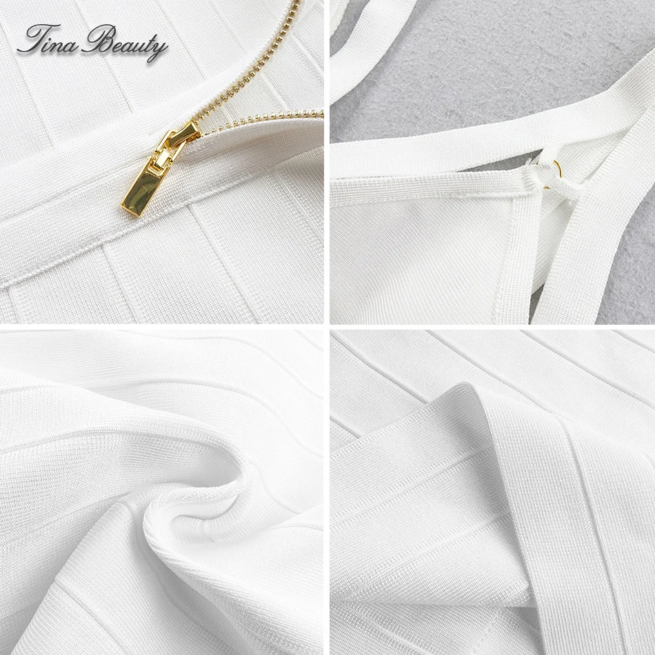 Tina Beauty Women's Spaghetti Strap V-Neck Mini Bodycon Dress Sexy Bare Back Solid Sheath Bandage Celebrity Party Dresses | Женская