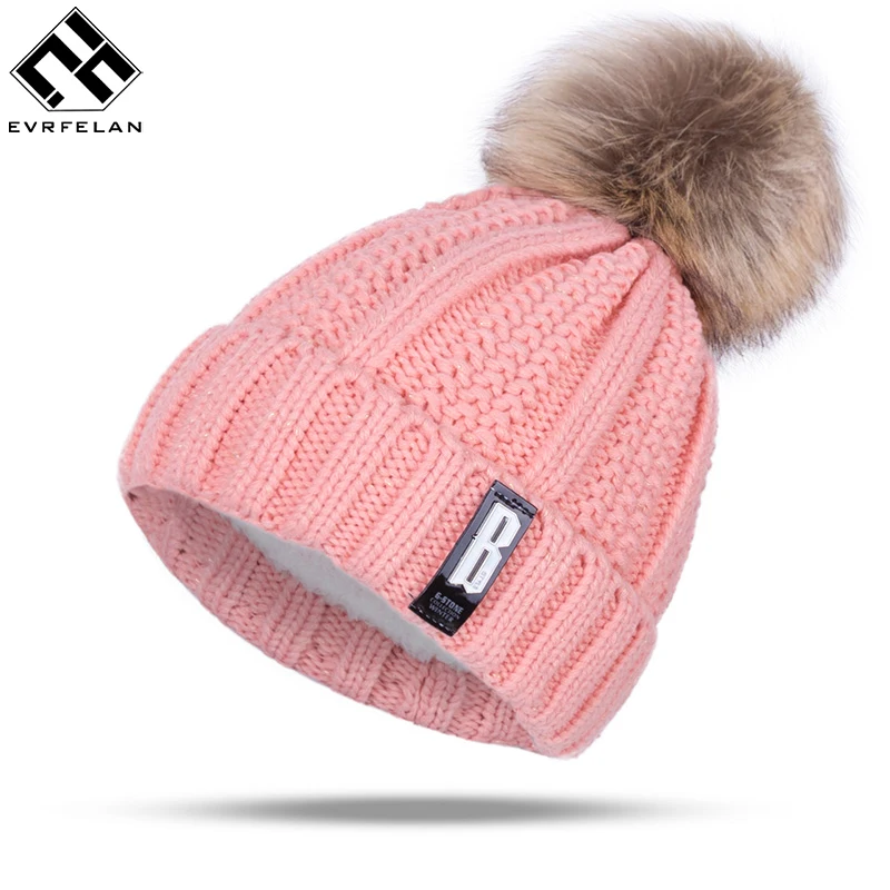 шапка для девочек шапки зима Шапки женщин Вязание Кепки шляпа помпонами мяч