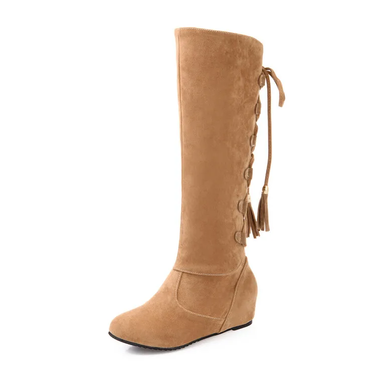 Женские сапоги до колена с круглым носком на платформе размеры 34 43|knight boots|knee