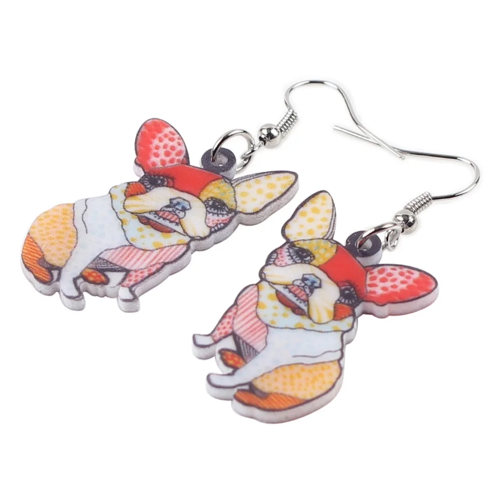 Bonsny Drop French Bulldog Pug Dog Earrings Big Long Dangle Earring Acrylic ANIMAL Fashion Jewelry For Women Children Girl Gift | Украшения