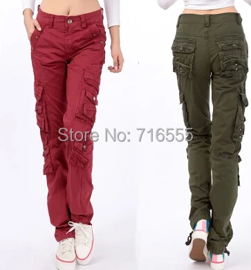 Брюки-карго хлопковые с карманами полной длины прямые повседневные со средней