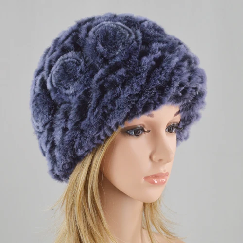 blue Новинка, эластичный Настоящий мех кролика, шапка, женская вязаная шапка из меха кролика Рекс, шапка, Россия, зимний полосатый Настоящий мех кролика, шапка s - Цвет: blue