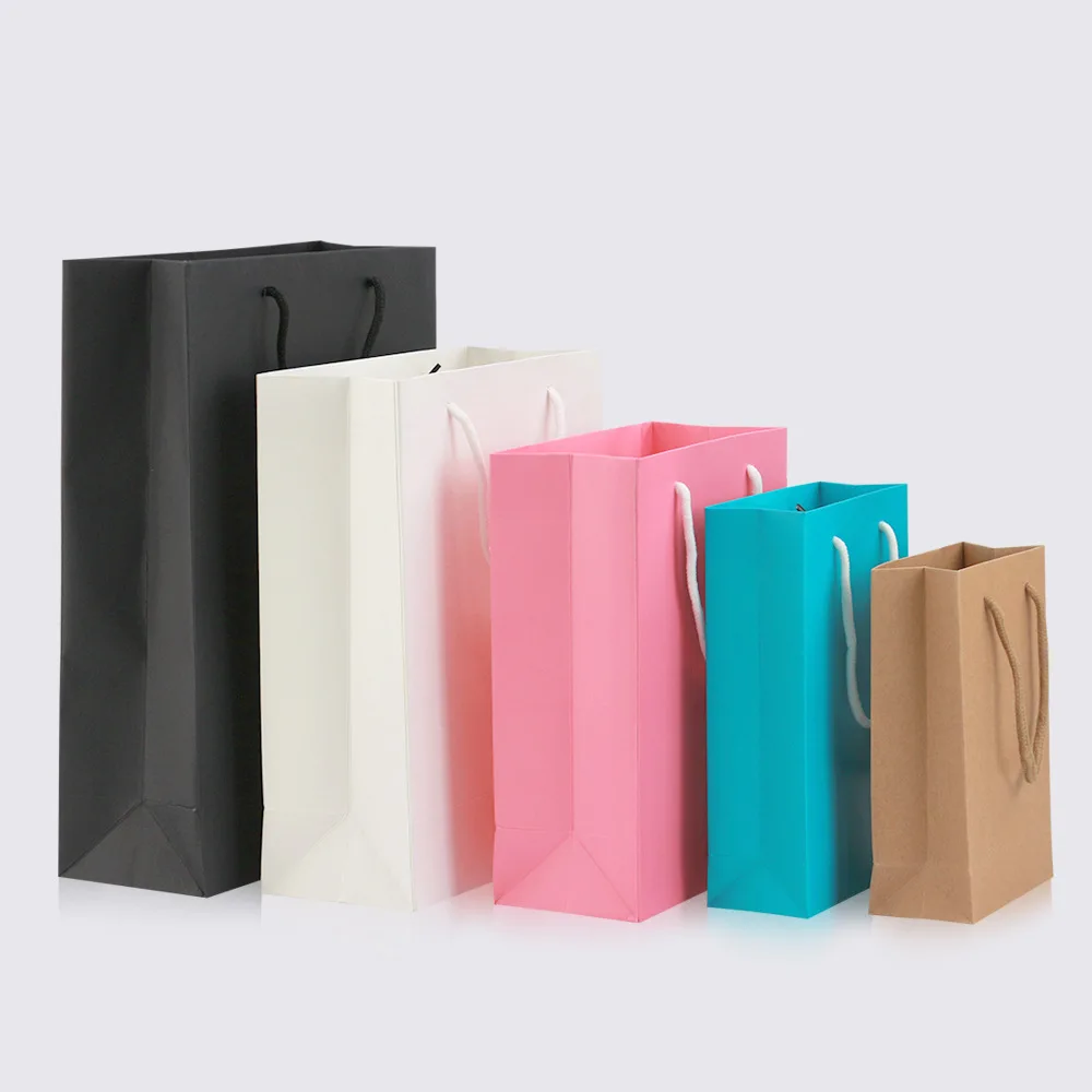 

10pcs Gift Paper Bag Gift Clothing Shopping Bag Kraft Paper Spot Solid Color Black White Pink