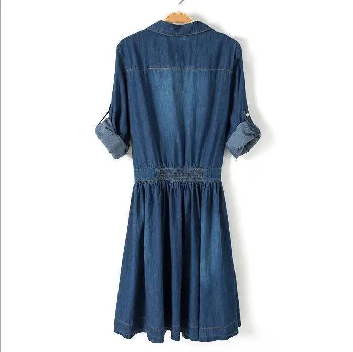 The new spring and summer 2015 han edition code cowboy dress Increasing fertilizer waist long sleeved dress|spring fashion dresses|spring