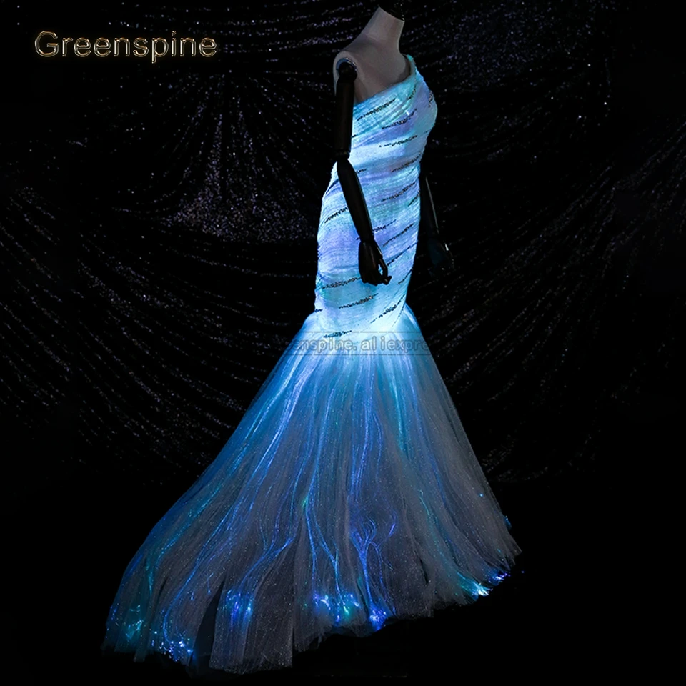 Светящееся оптоволоконное свадебное платье русалки Robe De Mariee одно плечо светящийся в темноте Dreamlike светодиодный свадебное платье