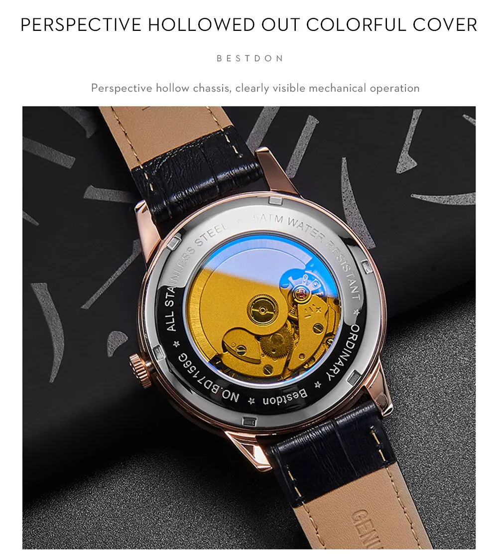 Bestdon Мужские Спортивные механические часы Роскошные автоматические Moon Phase часы водонепроницаемые кожаные повседневные Лидирующий бренд Relogio Masculino