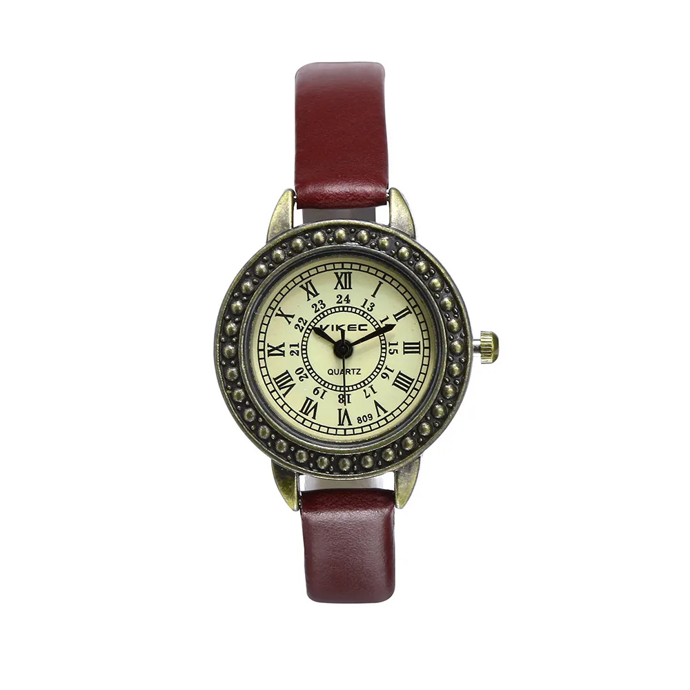 Women Retro Literary Fine Watches Ladies Vintage Roman Numerals Dial Leather Quartz Wristwatches Bracelet Clock Bayan Kol Saati - Цвет: D