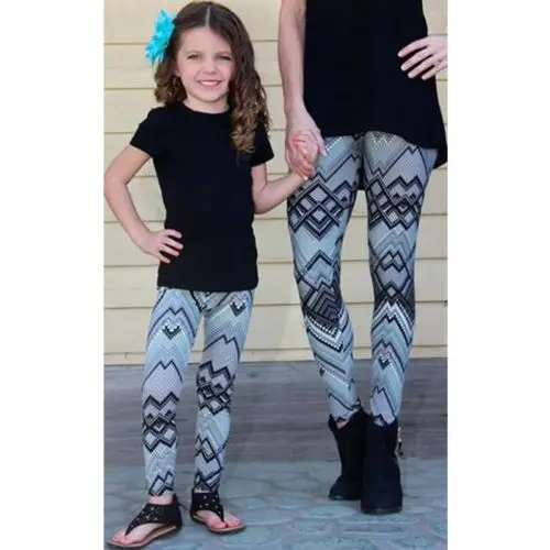 

2018 Mom Daughter Matching Skinny Leggings Women Girls Stretchy Print Ankle Length Pencil Pants Trousers