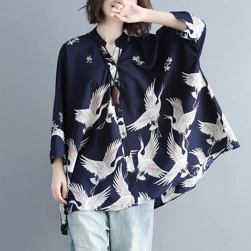 Блузка женская в японском стиле кимоно рубашка Женские топы и блузки трендовая